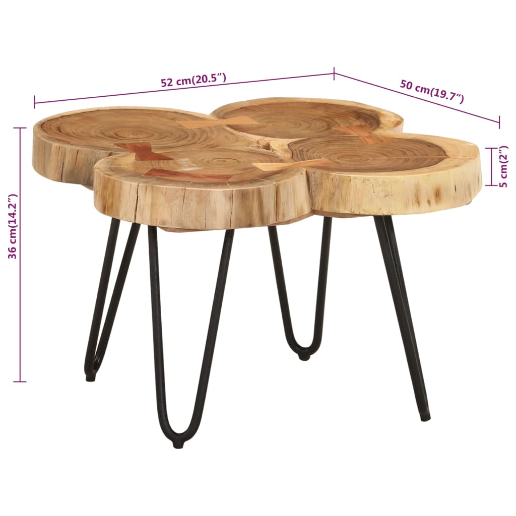 Soffbord 36 cm 4 träutskärningar massivt akaciaträ