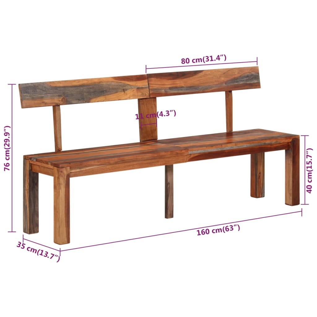 Bänk med ryggstöd 160 cm grå massivt akaciaträ