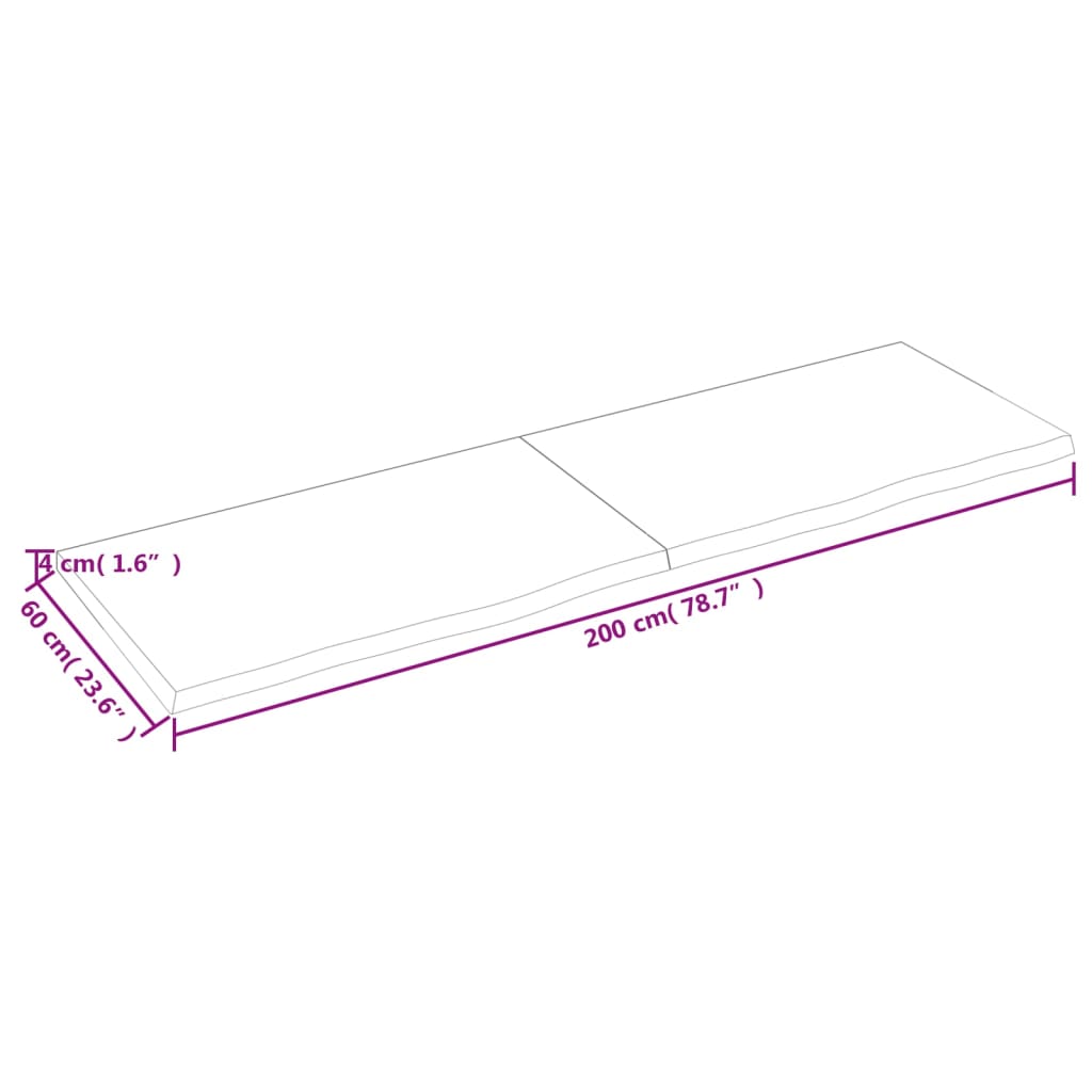 Bordsskiva 200x60x(2-4) cm obehandlad massiv ek