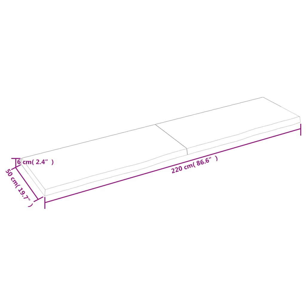 Bordsskiva 220x50x(2-6) cm obehandlad massiv ek