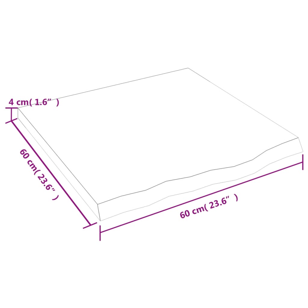 Bordsskiva mörkbrun 60x60x(2-4) cm behandlad massiv ek