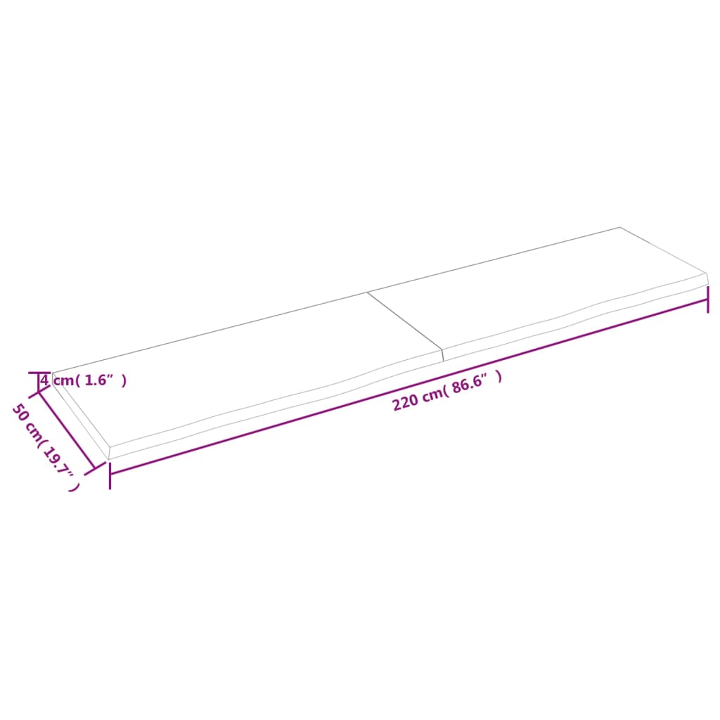 Bordsskiva mörkbrun 220x50x(2-4) cm behandlad massiv ek