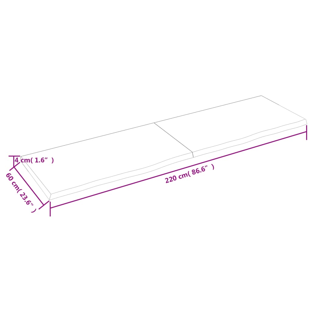 Bordsskiva mörkbrun 220x60x(2-4) cm behandlad massiv ek