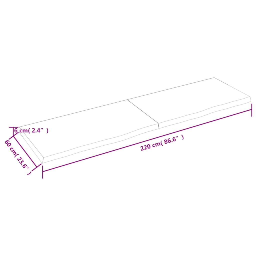 Bordsskiva mörkbrun 220x60x(2-6) cm behandlad massiv ek