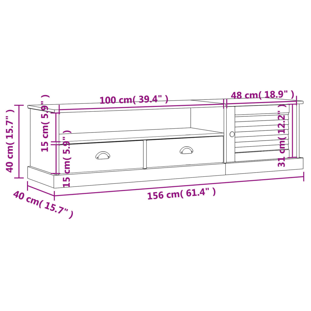 Tv-bänk VIGO vit 156x40x40 cm massiv furu