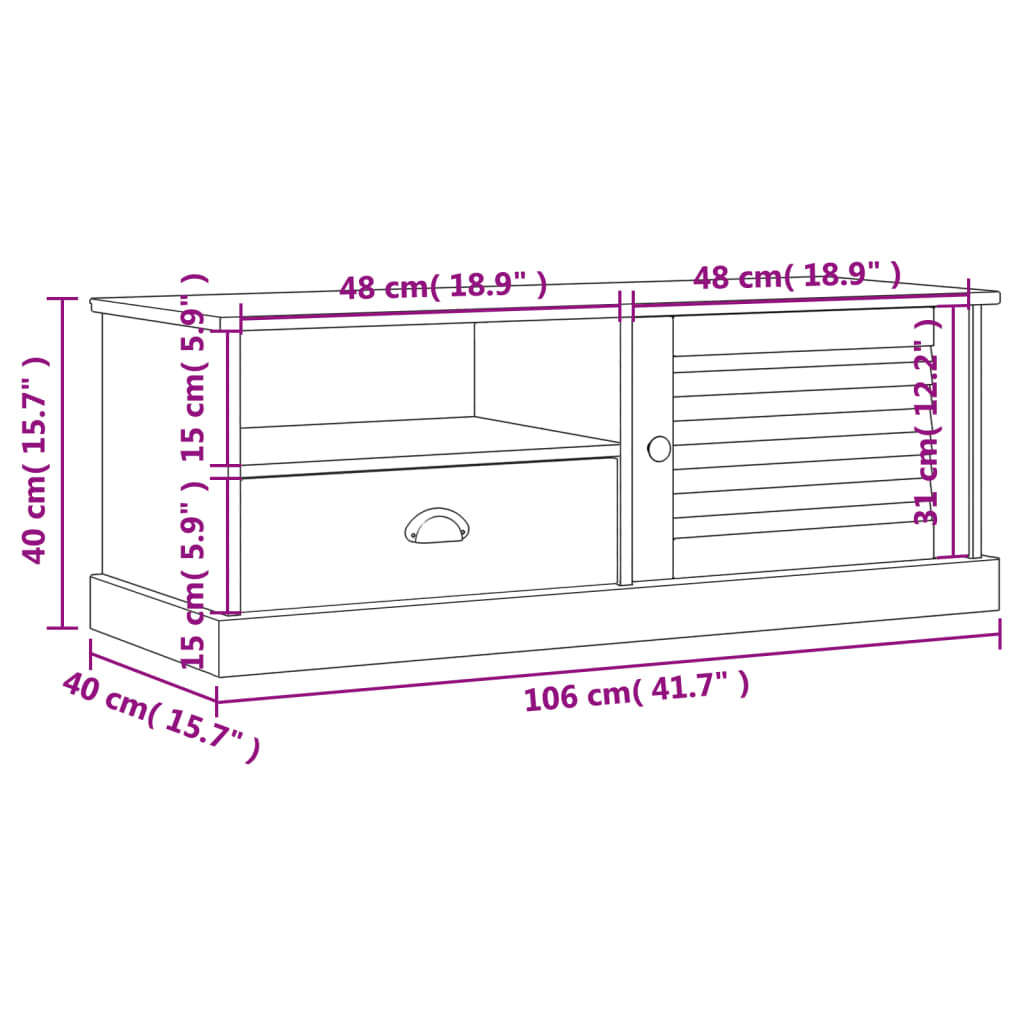 Tv-bänk VIGO vit 106x40x40 cm massiv furu