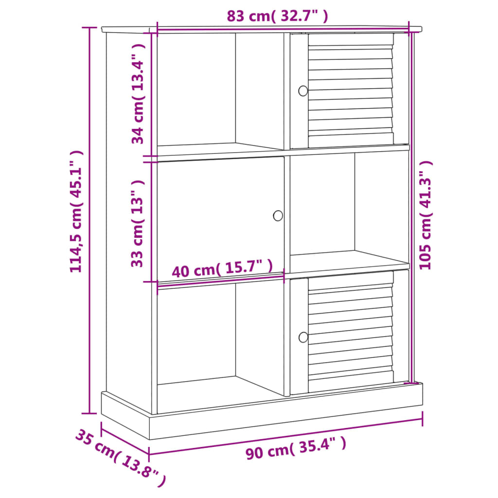 Bokhylla VIGO vit 90x35x114,5 cm massiv furu