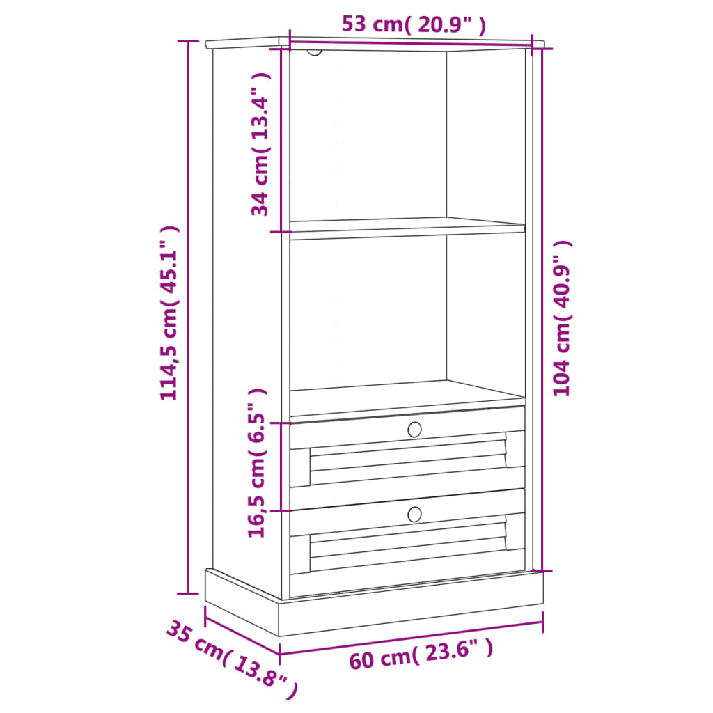 Bokhylla VIGO grå 60x35x114,5 cm massiv furu