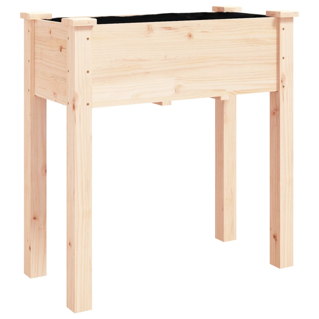 Odlingslåda på hjul med foder 71x37x80 cm massivt granträ