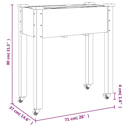 Odlingslåda på hjul med foder 71x37x80 cm massivt granträ