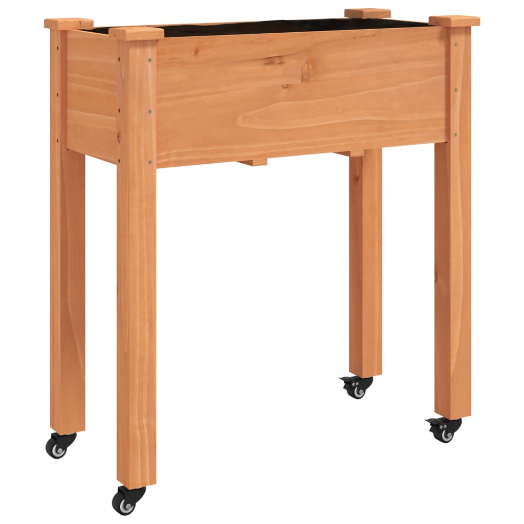 Odlingslåda på hjul med foder brun 71x37x80 cm massivt granträ