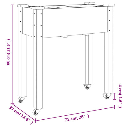 Odlingslåda på hjul med foder brun 71x37x80 cm massivt granträ
