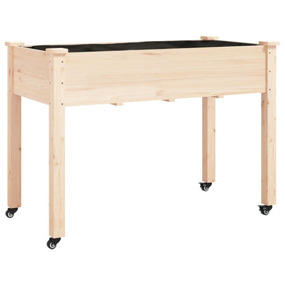 Odlingslåda på hjul med foder 118x59x80 cm massivt granträ