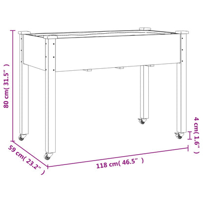 Odlingslåda på hjul med foder 118x59x80 cm massivt granträ