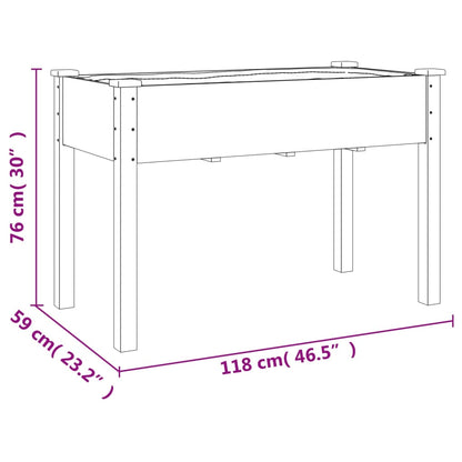 Odlingslåda på hjul med foder 118x59x80 cm massivt granträ
