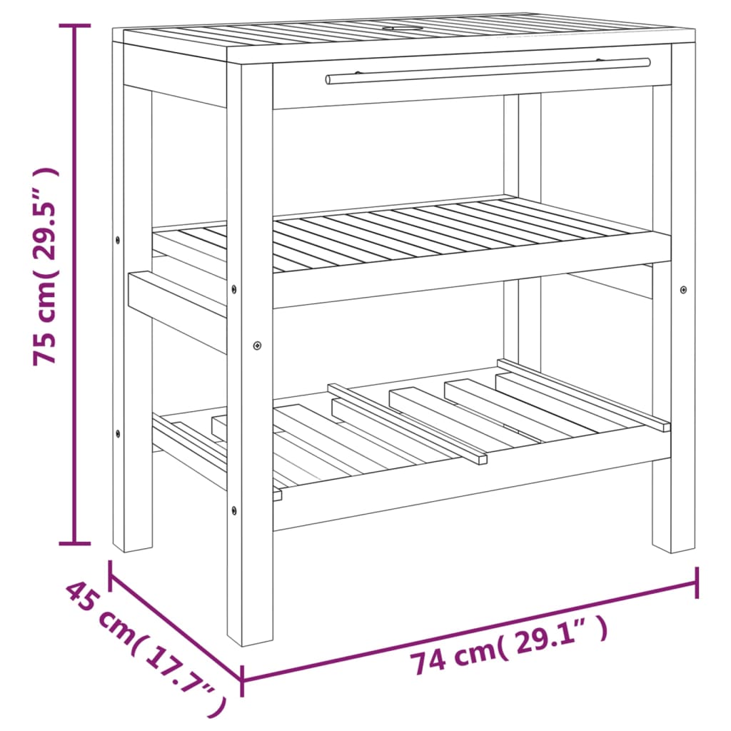 Badrumsunderskåp med 2 hyllor 74x45x75 cm massivt trä