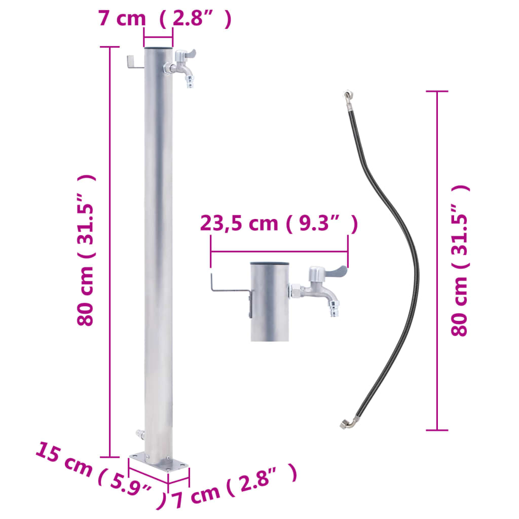 Vattenpost 80 cm rostfritt stål rund