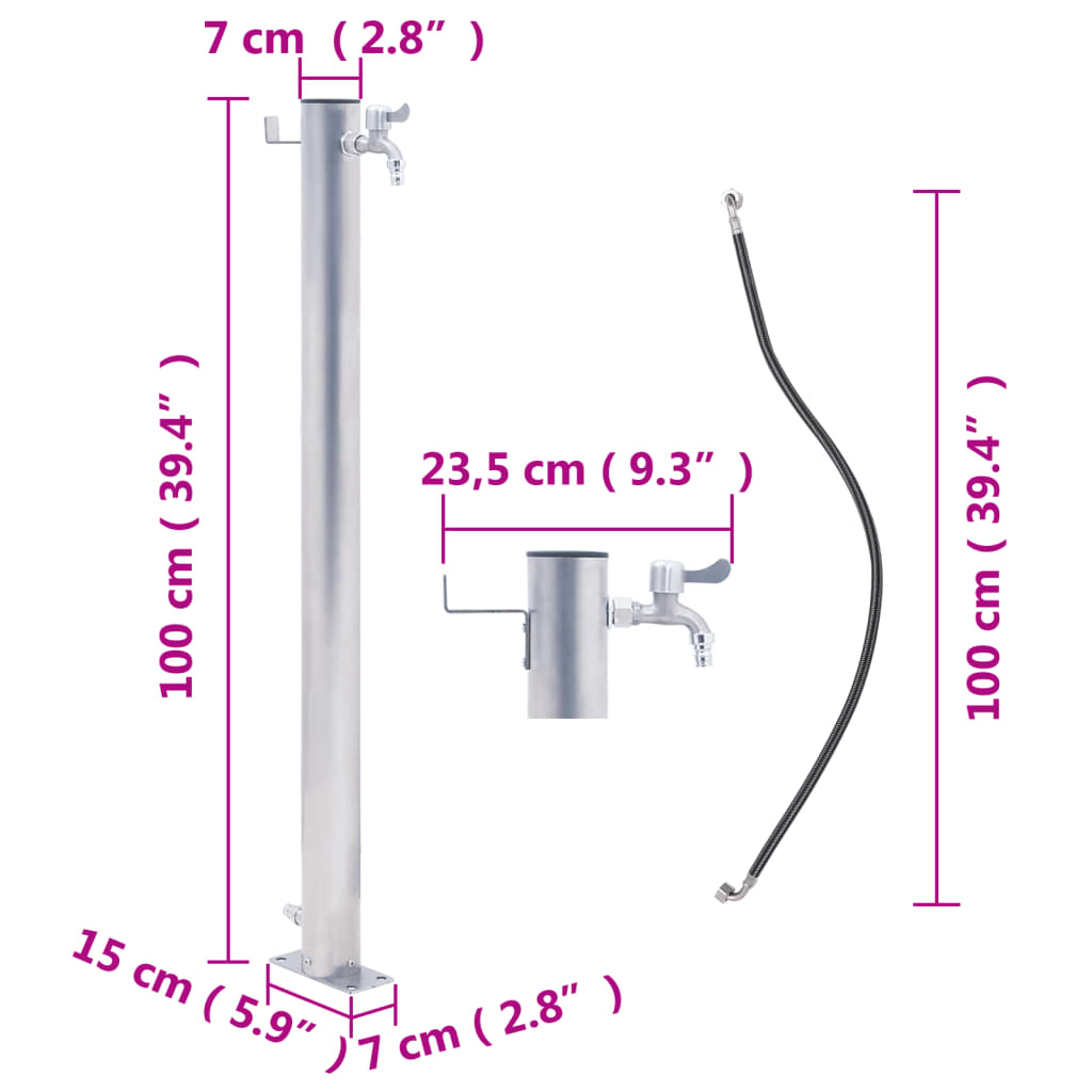 Vattenpost 100 cm rostfritt stål rund