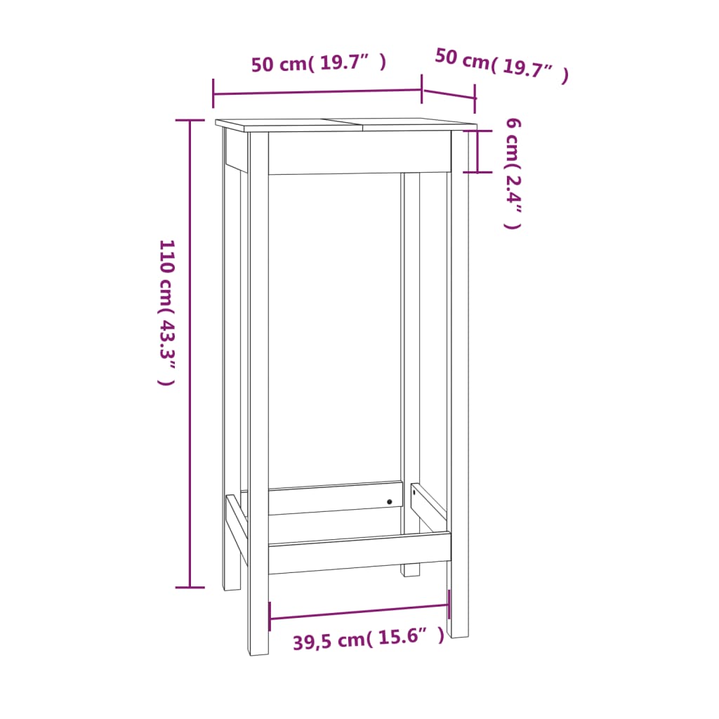 Barbord vit 50x50x110 cm massiv furu