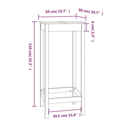 Barbord vit 50x50x110 cm massiv furu