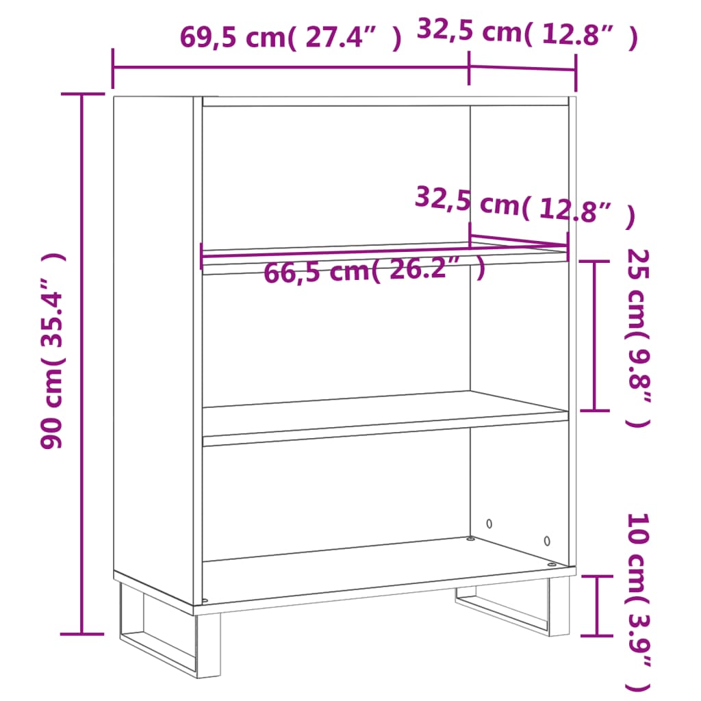 Bokhylla svart 69,5x32,5x90 cm konstruerat trä