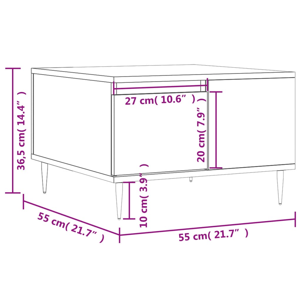 Soffbord vit högglans 55x55x36,5 cm konstruerat trä