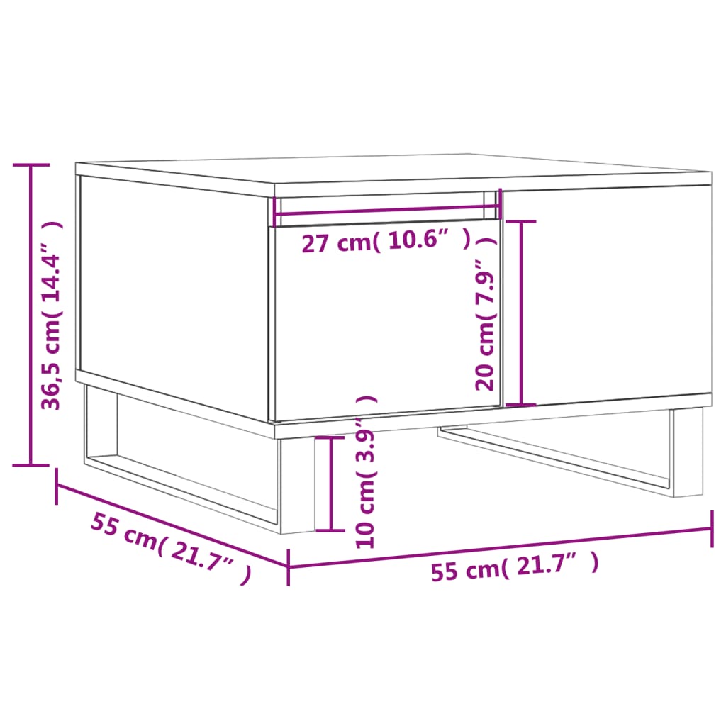 Soffbord brun ek 55x55x36,5 cm konstruerat trä