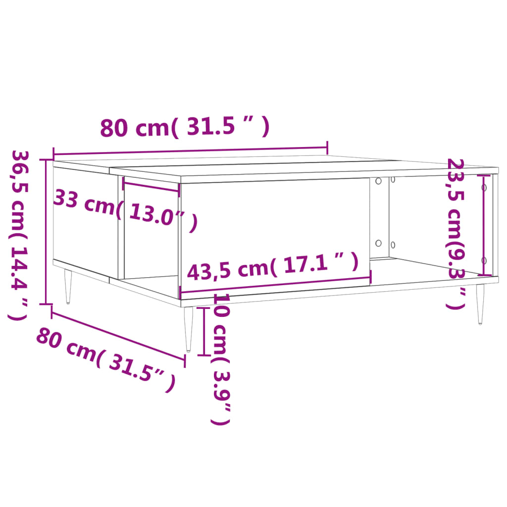 Soffbord betonggrå 80x80x36,5 cm konstruerat trä