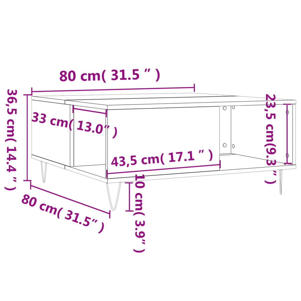 Soffbord svart 80x80x36,5 cm konstruerat trä