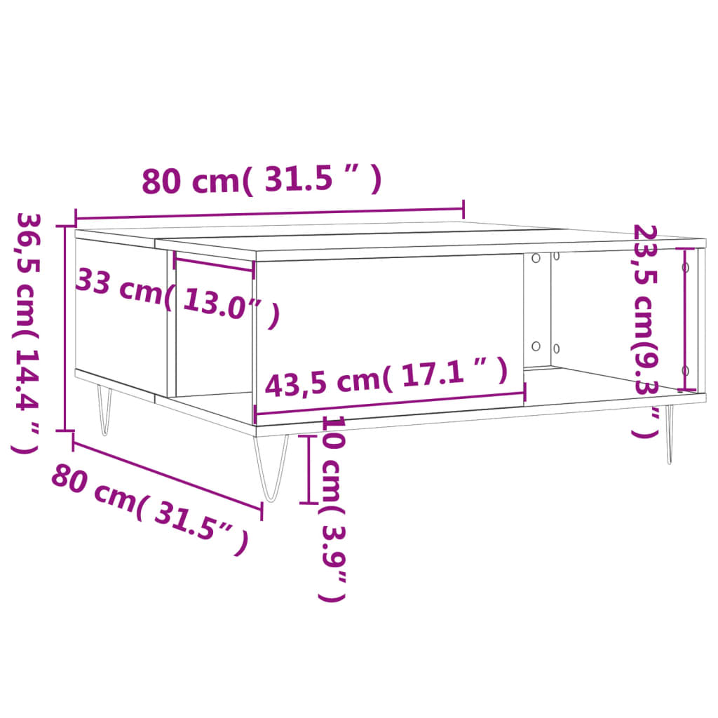 Soffbord sonoma-ek 80x80x36,5 cm konstruerat trä