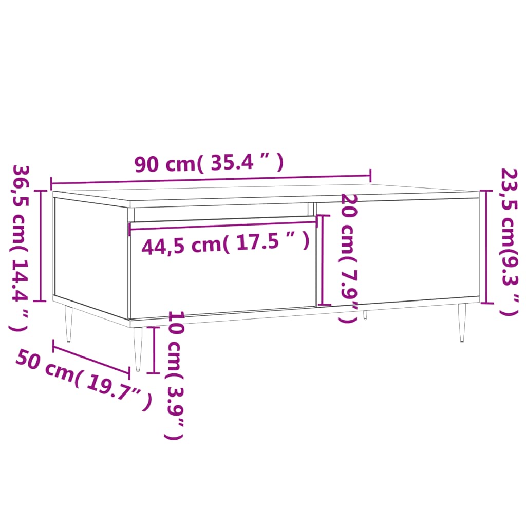 Soffbord svart 90x50x36,5 cm konstruerat trä