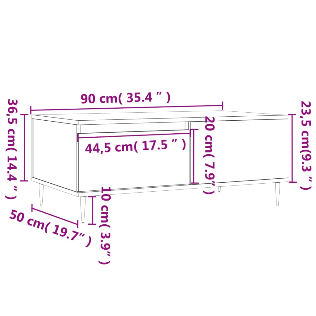 Soffbord vit högglans 90x50x36,5 cm konstruerat trä