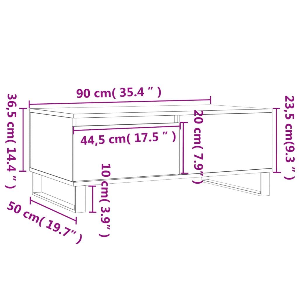 Soffbord vit 90x50x36,5 cm konstruerat trä