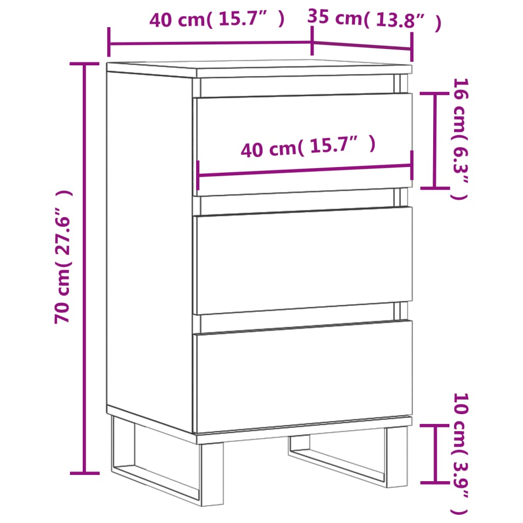 Byrå vit 40x35x70 cm konstruerat trä