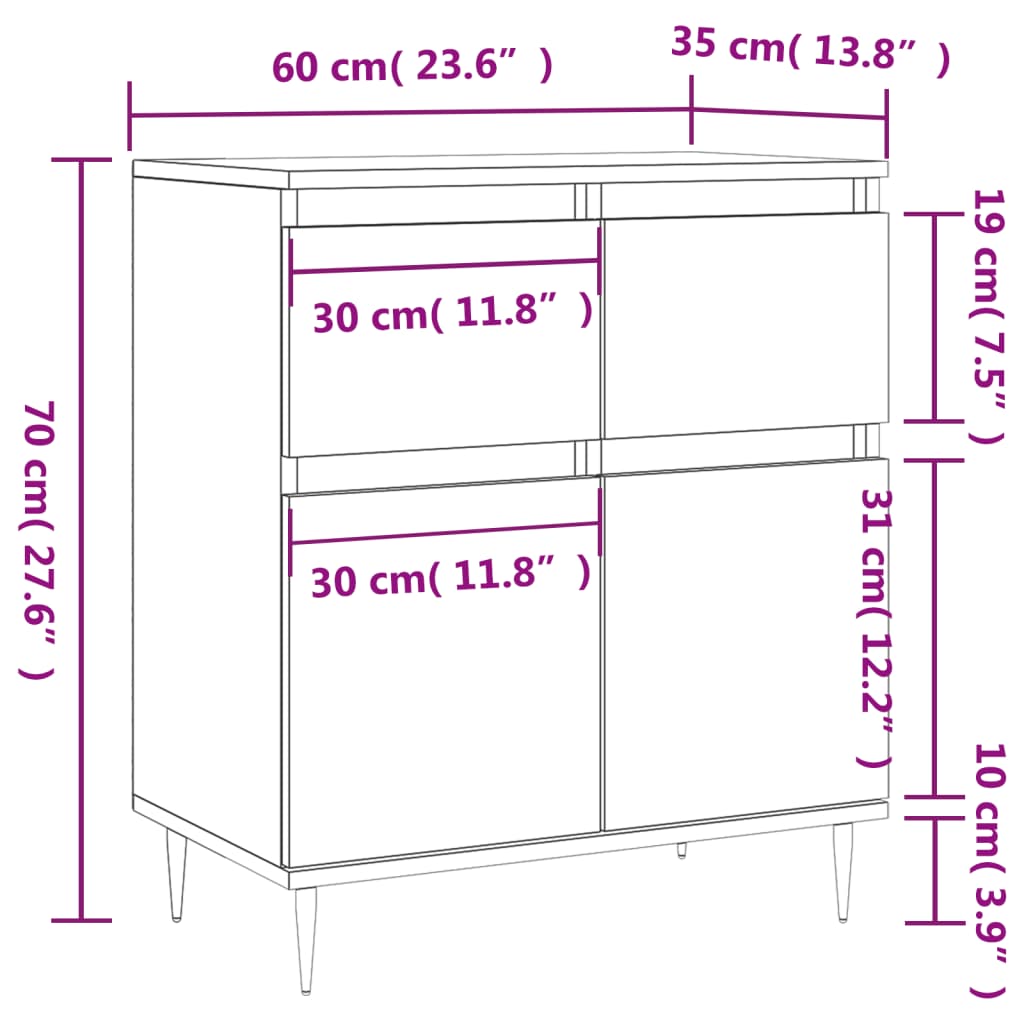 Byrå vit 60x35x70 cm konstruerat trä