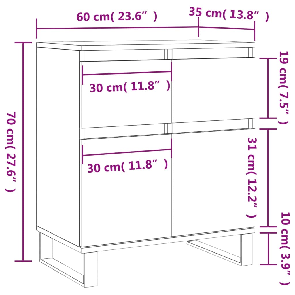 Byrå betonggrå 60x35x70 cm konstruerat trä