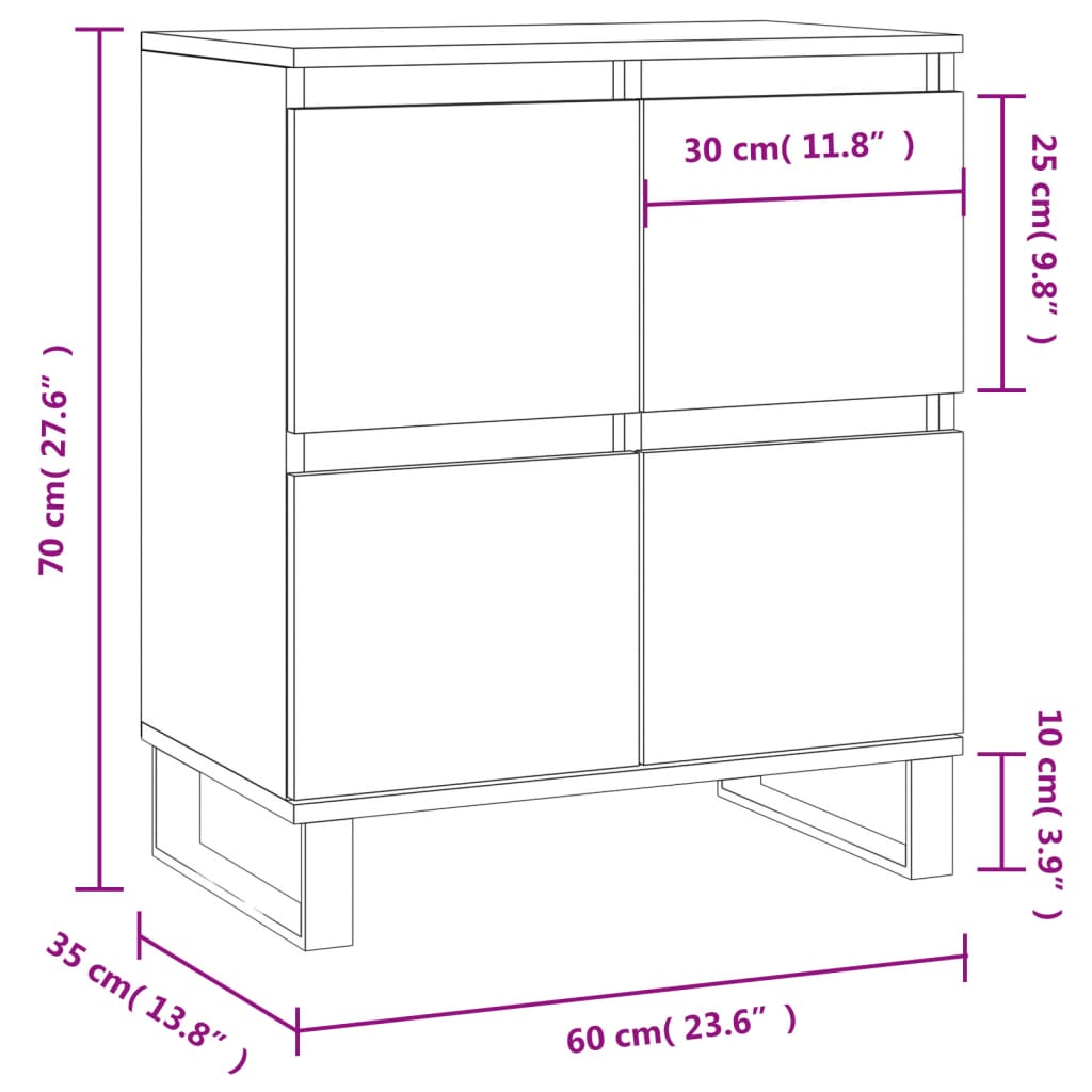 Byrå vit 60x35x70 cm konstruerat trä