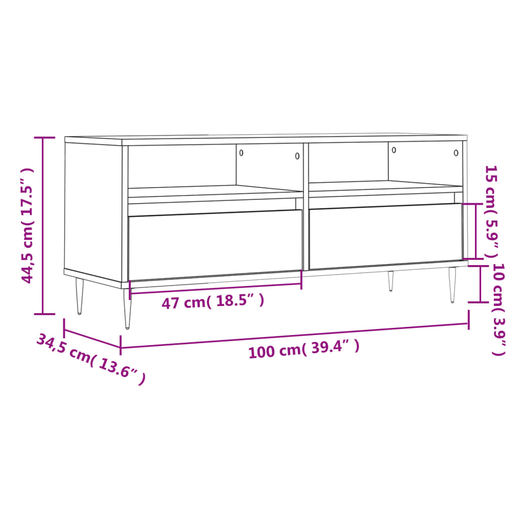 Tv-bänk vit högglans 100x34,5x44,5 cm konstruerat trä