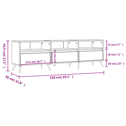 Tv-bänk rökfärgad ek 150x30x44,5 cm konstruerat trä