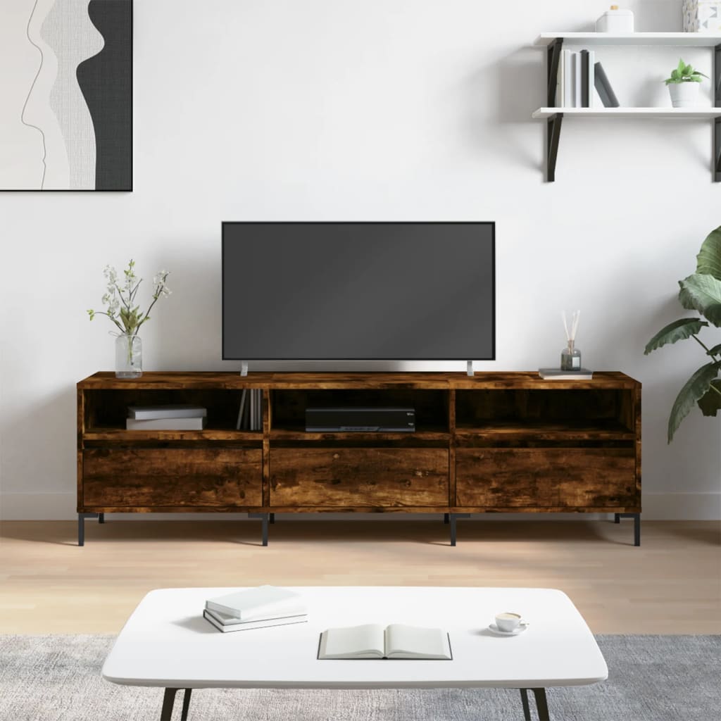 Tv-bänk rökfärgad ek 150x30x44,5 cm konstruerat trä