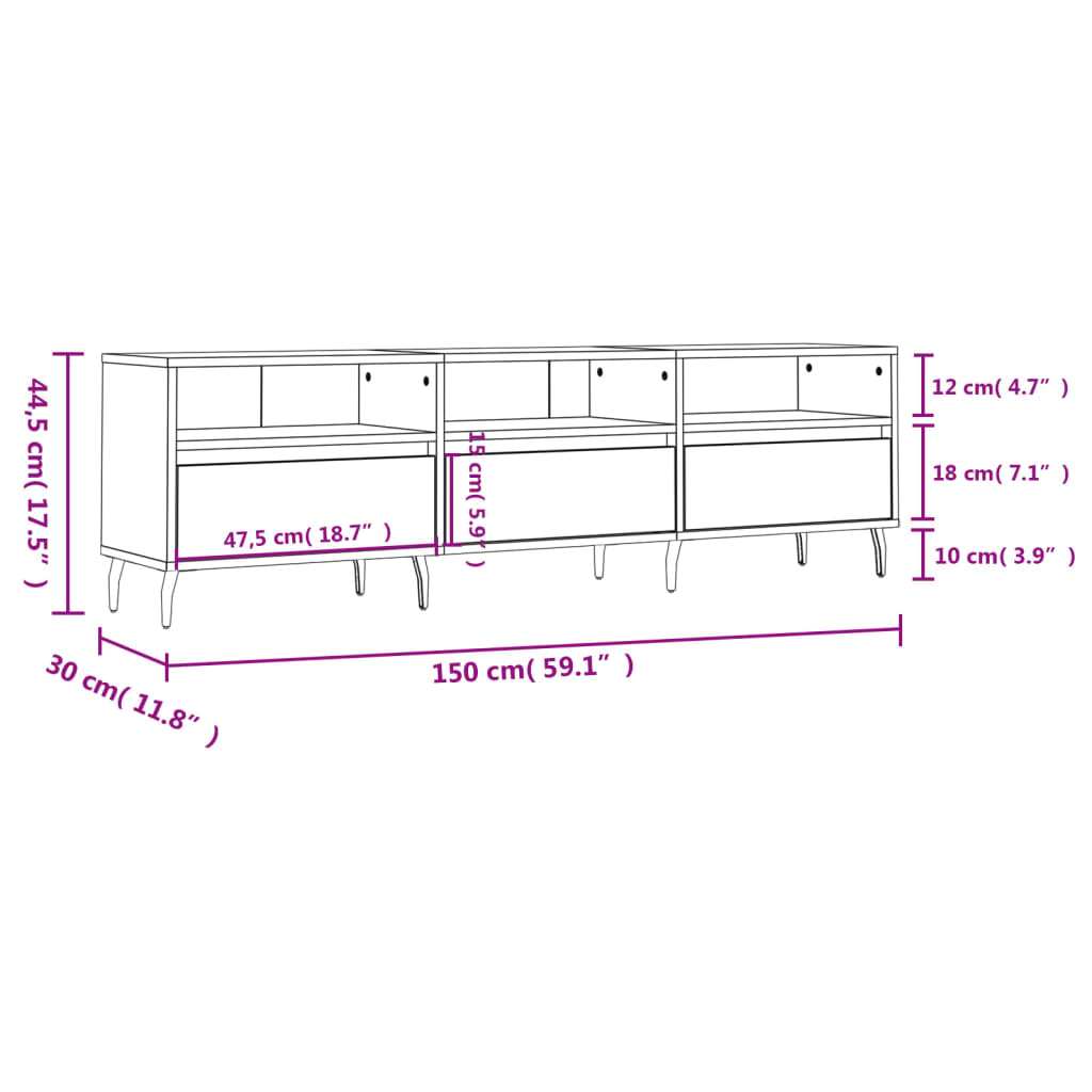 Tv-bänk vit 150x30x44,5 cm konstruerat trä