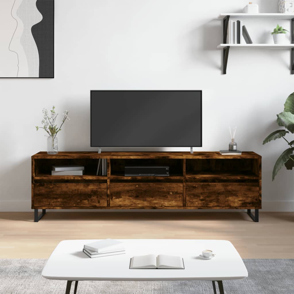 Tv-bänk rökfärgad ek 150x30x44,5 cm konstruerat trä