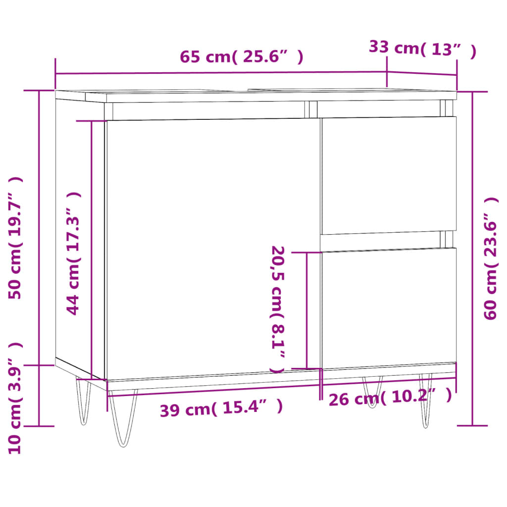 Badrumsskåp rökfärgad ek 65x33x60 cm konstruerat trä