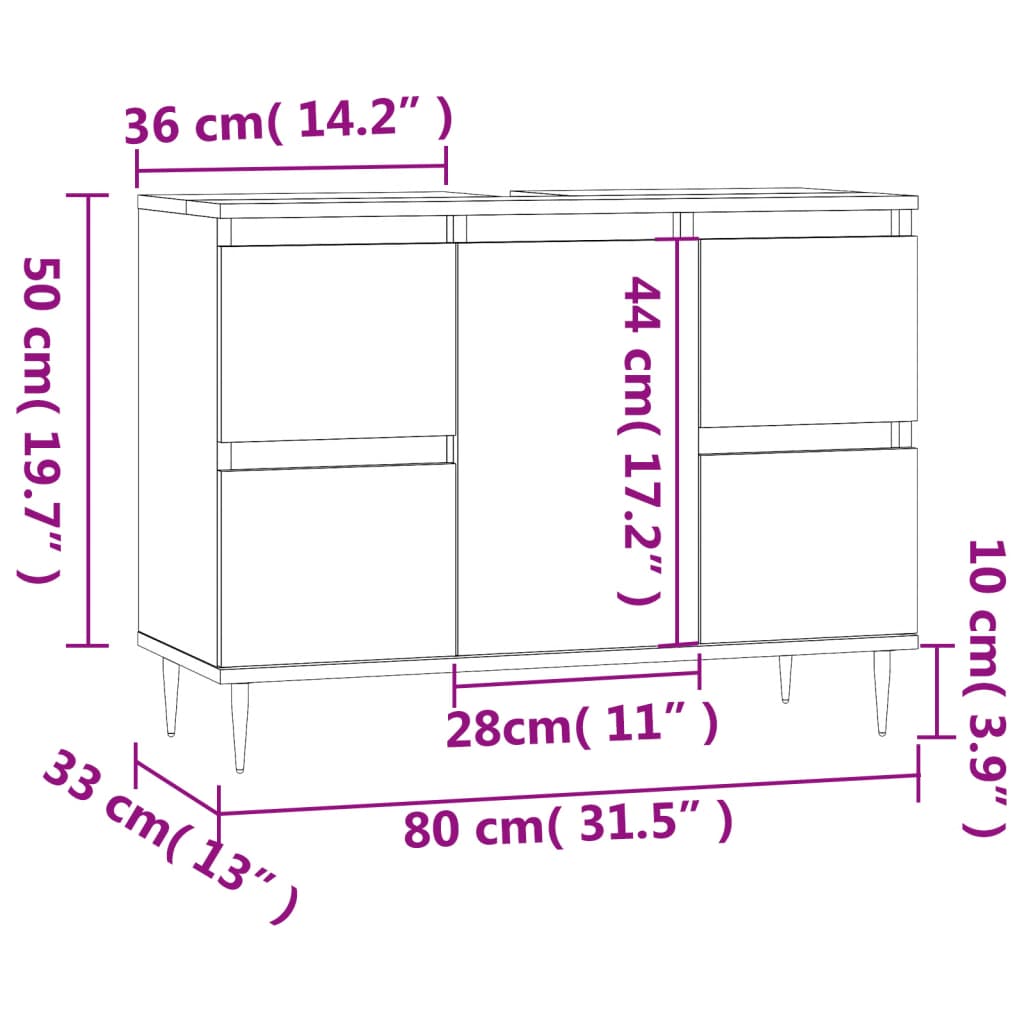 Badrumsskåp vit 80x33x60 cm konstruerat trä