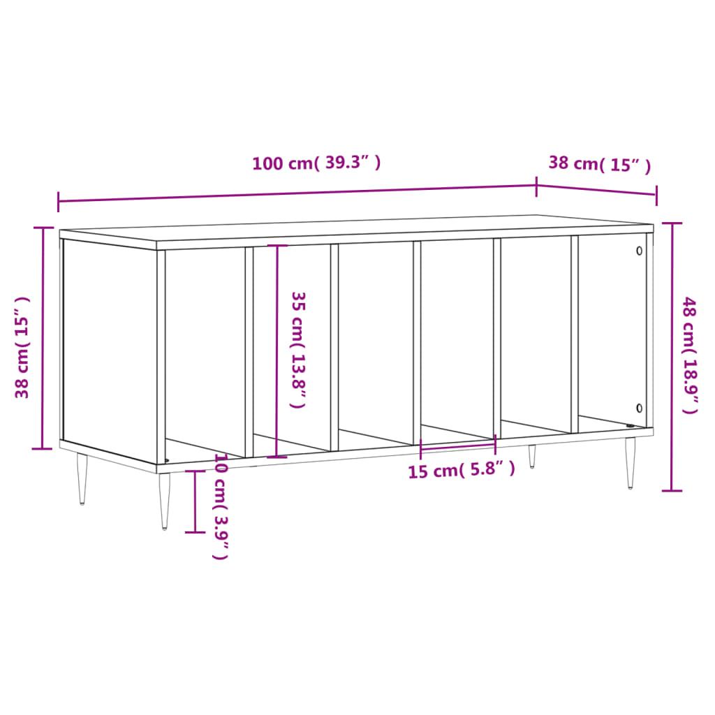 Stereobänk svart 100x38x48 cm konstruerat trä