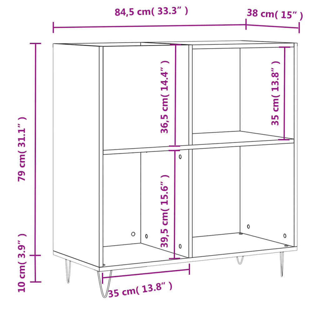 Stereobänk rökfärgad ek 84,5x38x89 cm konstruerat trä