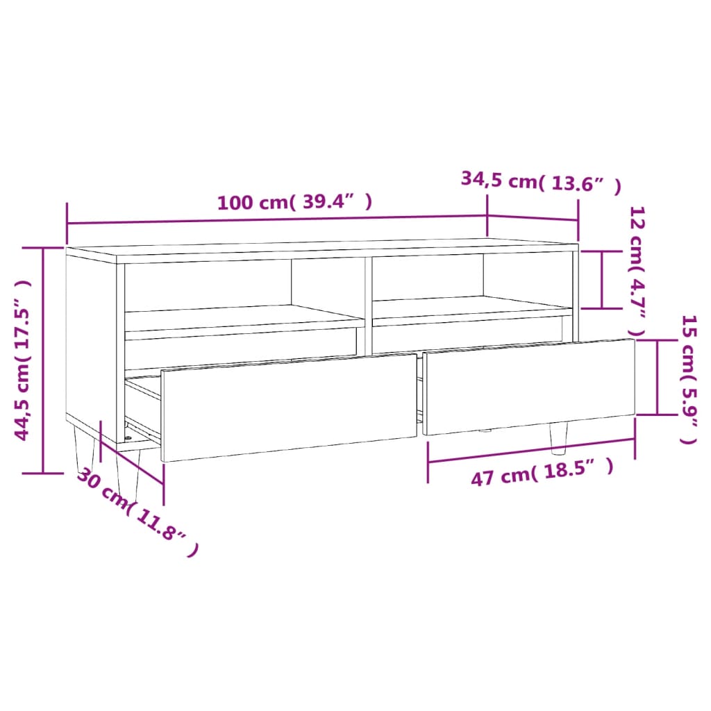 Tv-bänk svart 100x34,5x44,5 cm konstruerat trä