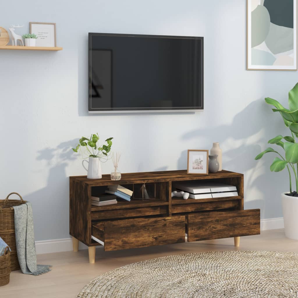 Tv-bänk rökfärgad ek 100x34,5x44,5 cm konstruerat trä