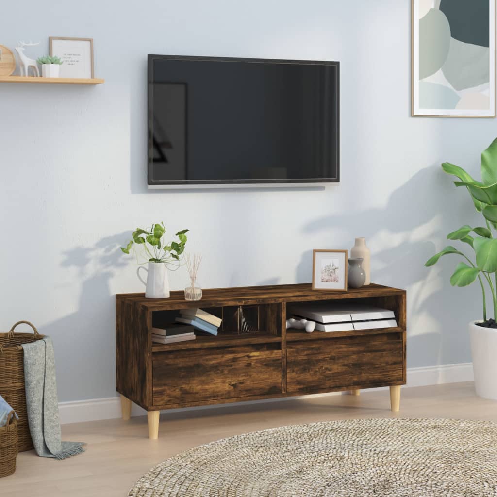 Tv-bänk rökfärgad ek 100x34,5x44,5 cm konstruerat trä