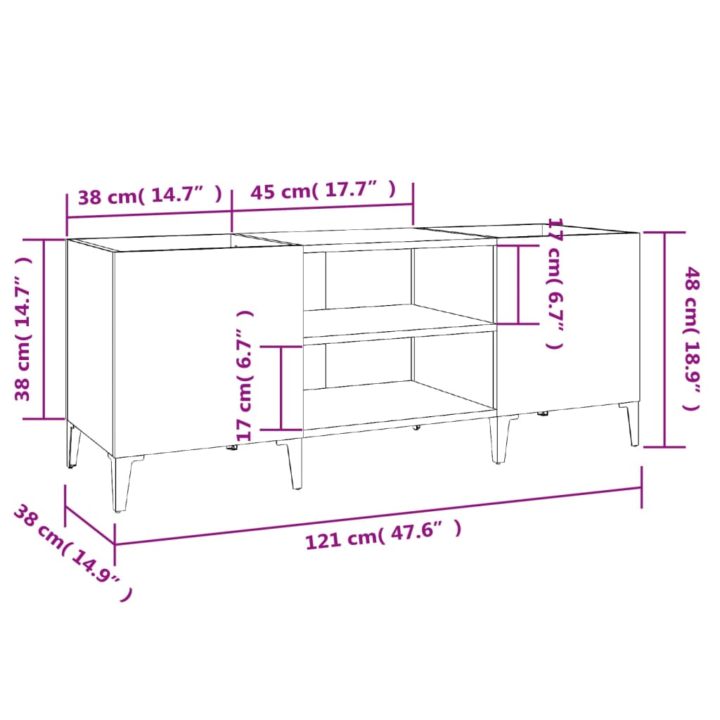 Stereobänk vit högglans 121x38x48 cm konstruerat trä